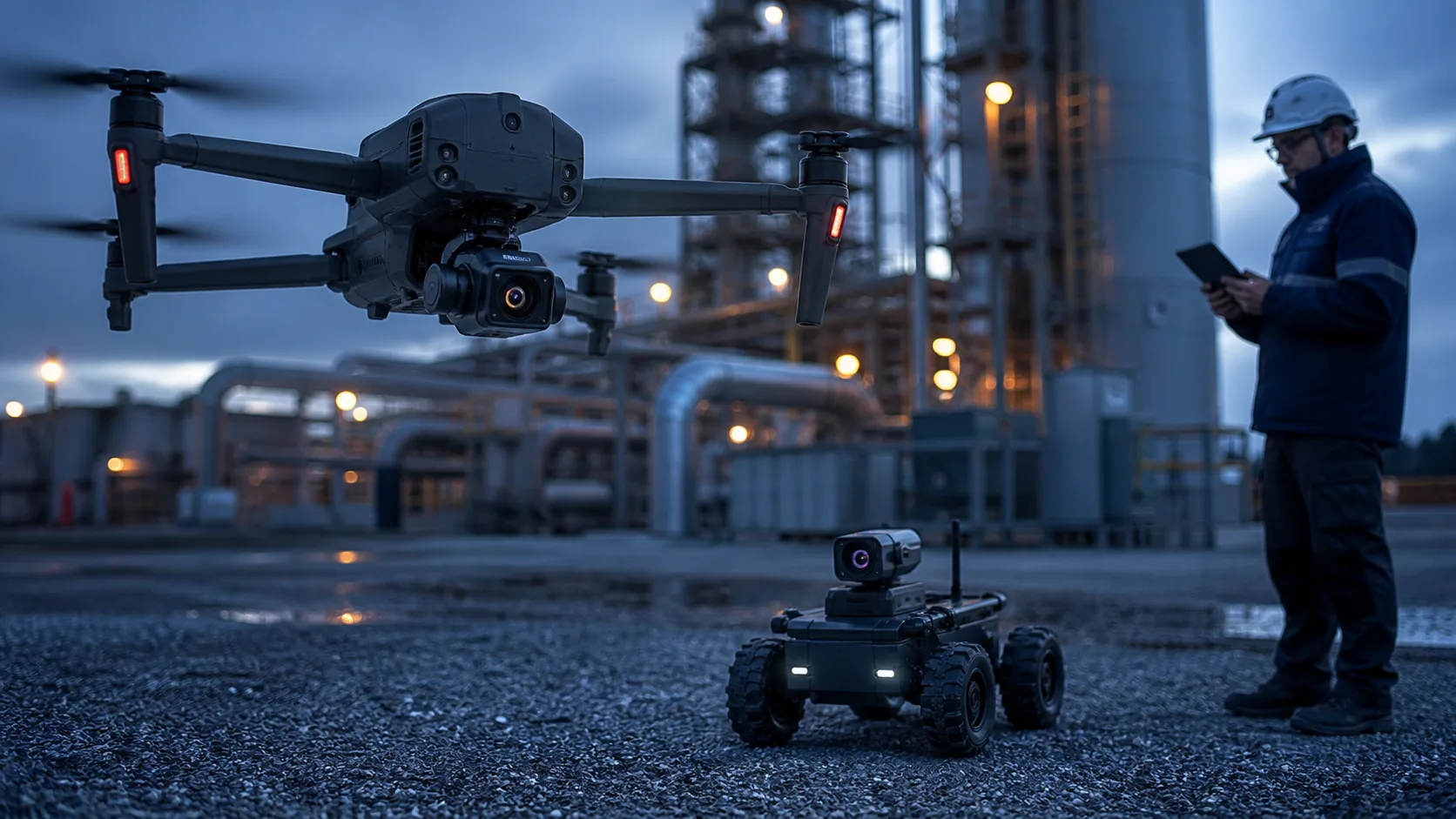 Inspection drone and ground robot equipped with compact thermal cameras