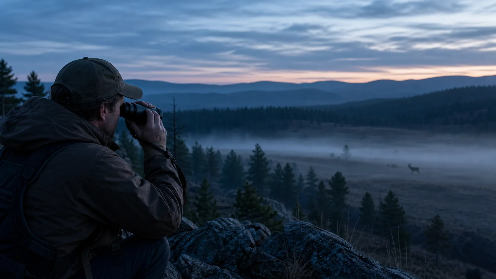 Outdoor observer using a thermal monocular at dawn